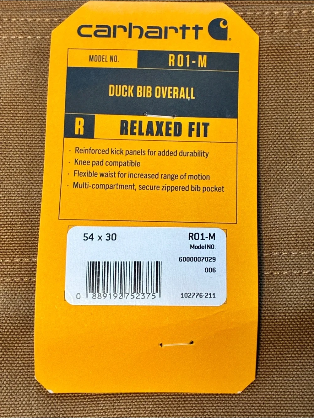 Carhartt Duck Bib Canvas Overalls Mens 54x30 R01 BRN Brown Workwear NWT NOS